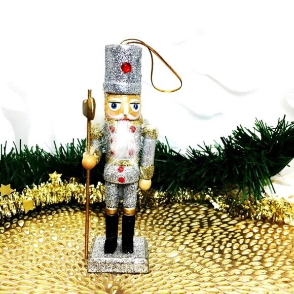 Nutcracker Wooden Sparkle Set of Five Holiday Christmas Ornaments - Picture 3 of 14
